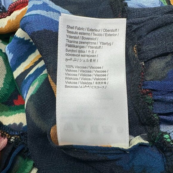 Farm Rio Chevron Forest Black Blouse Size Small Boho Festival Floral Statement - Picture 11 of 12